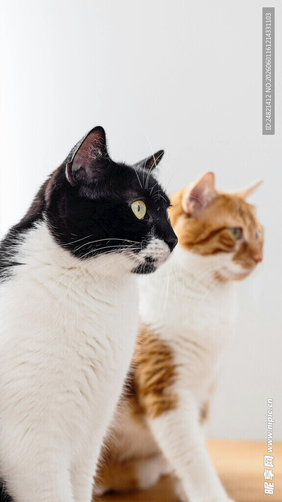 黑白橘猫对视瞬间