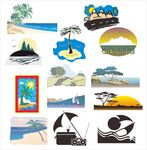 夏日矢量海边椰子树休闲插画背景