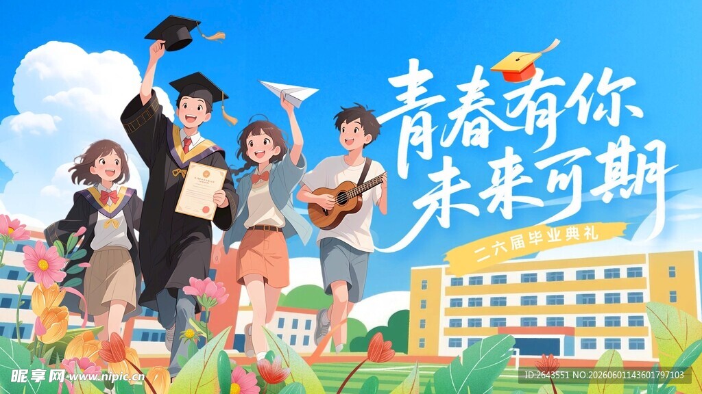 青春飞扬毕业欢乐时刻主视觉背景