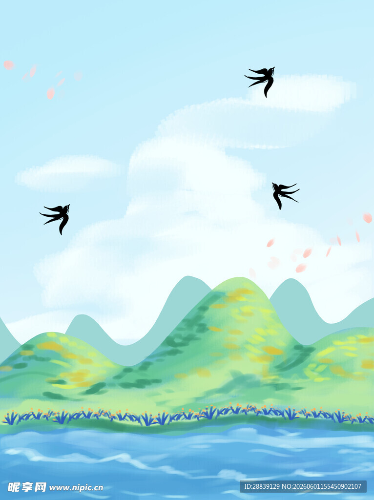 山水间飞鸟翱翔美景