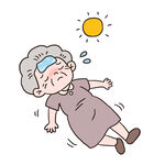 手绘卡通老奶奶中暑免抠