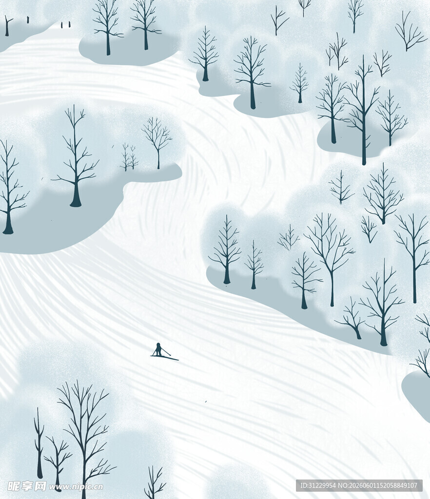 冬日雪林滑雪场景