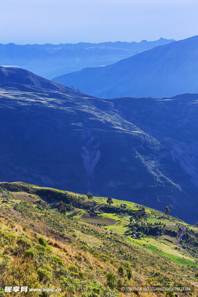 山间美景绿意盎然的山坡