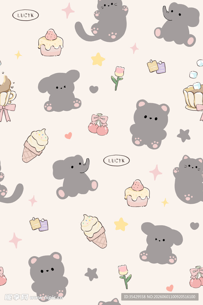 可爱猫咪与甜品图案背景