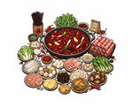 火锅食材手绘风插画