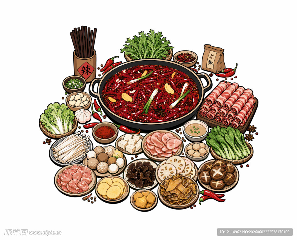 火锅食材手绘风插画