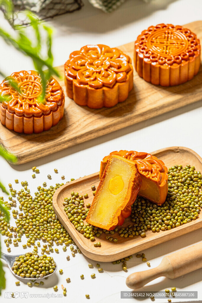 美味绿豆馅月饼展示