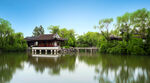 湖畔中式建筑静谧美景