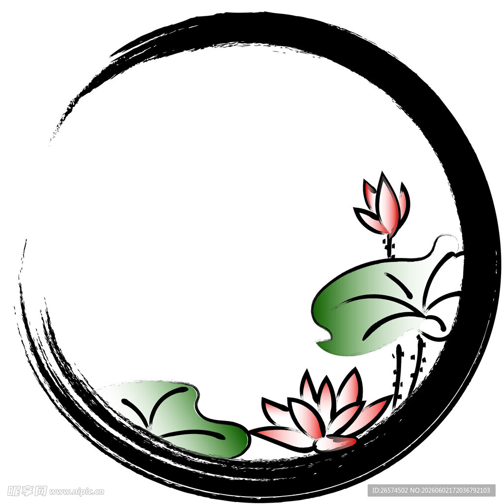 水墨荷花圆环图案