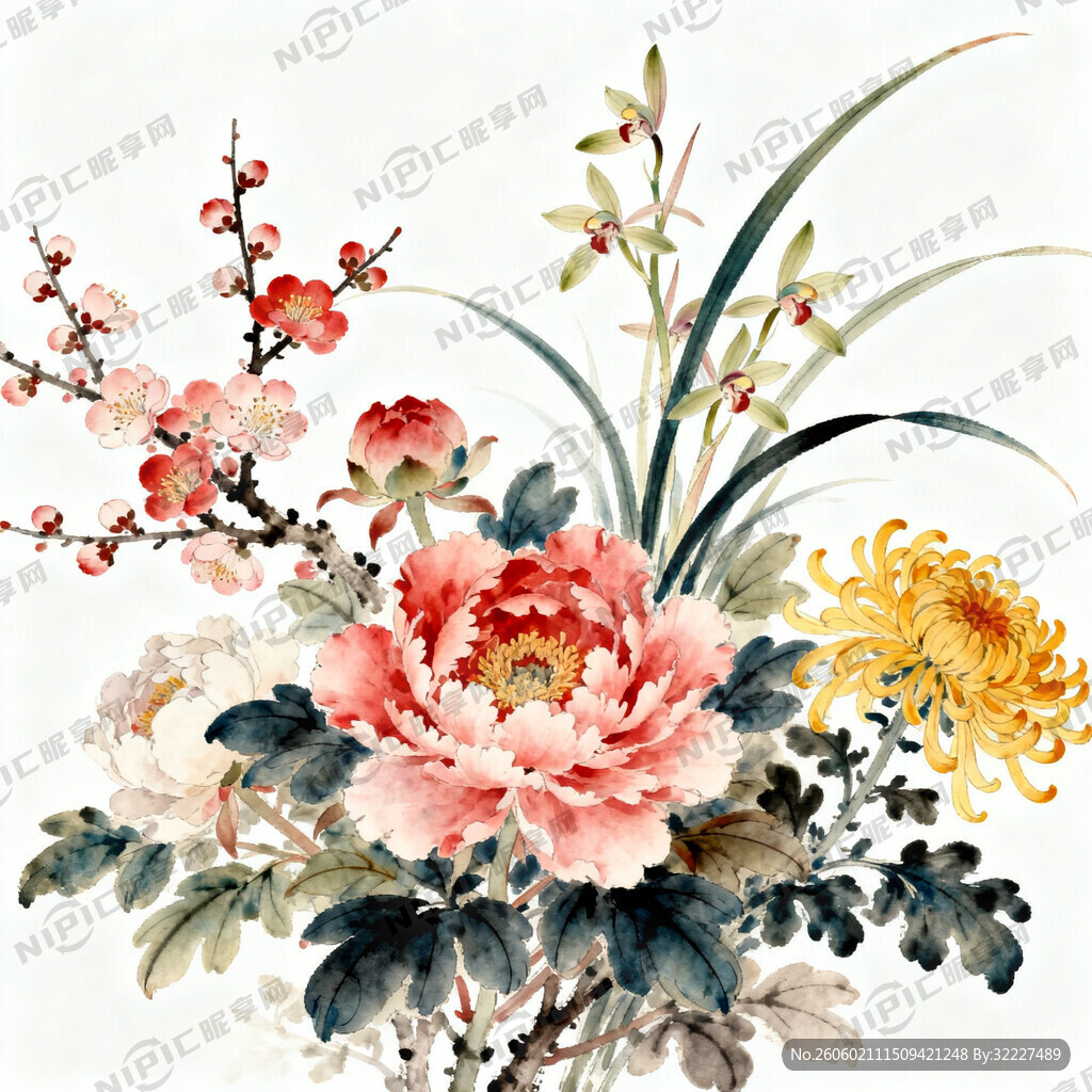 花朵 高清 中国风  白底