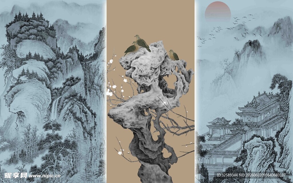 传统水墨山水人物画作