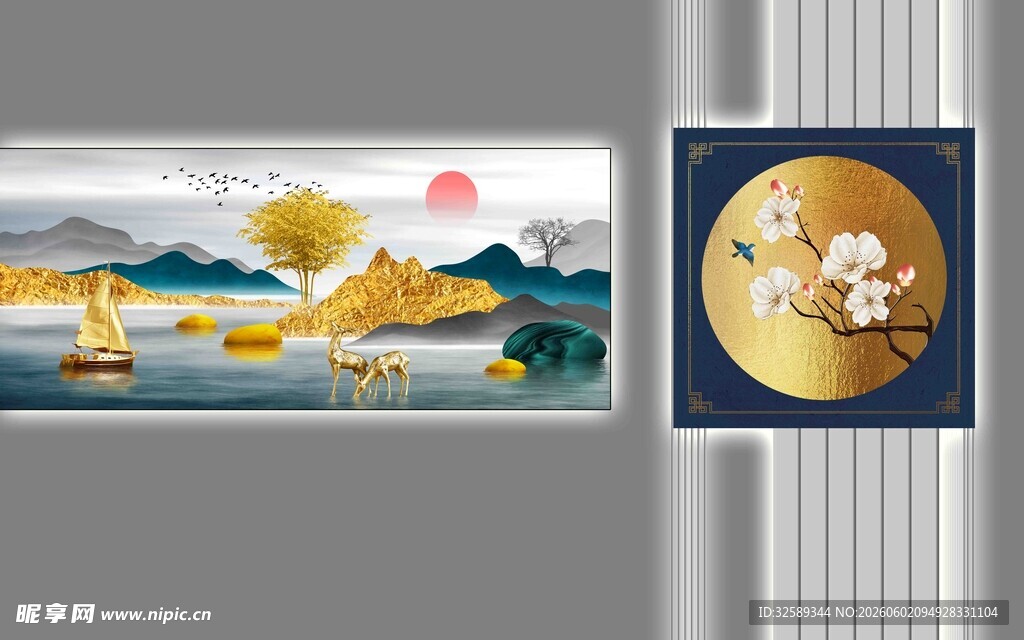 中式山水金饰装饰画