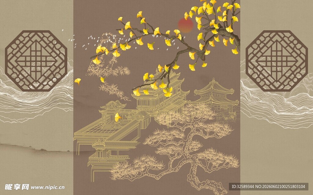 中式古风松枝装饰图案