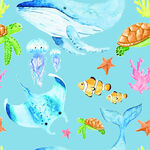 海洋生物水彩插画图案