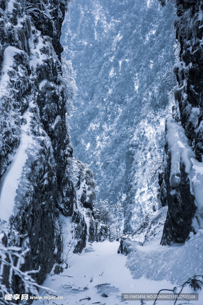 雪覆山林景象