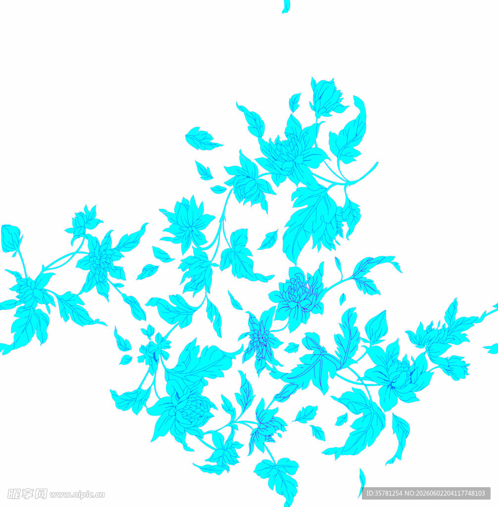 蓝色抽象花朵图案