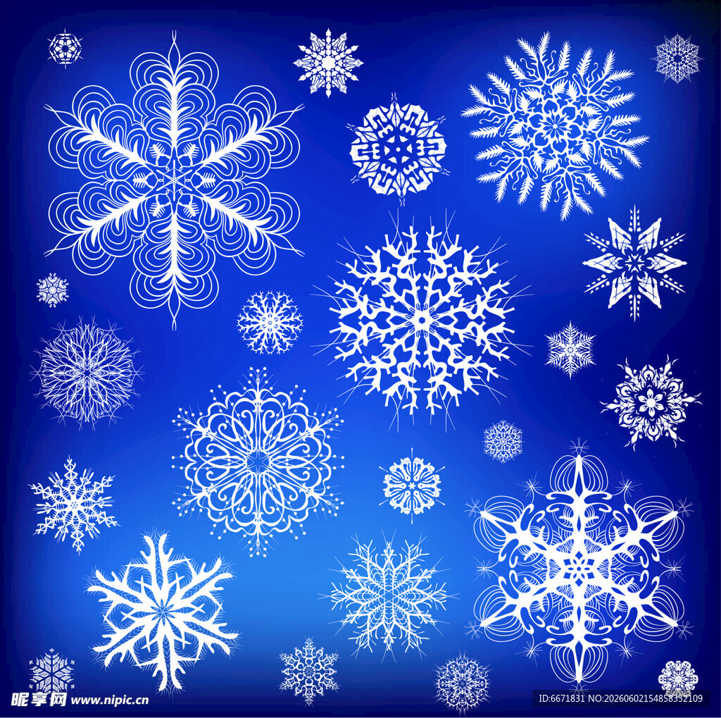 蓝色背景上的精美雪花图案