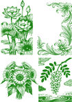 绿色花卉植物矢量图案