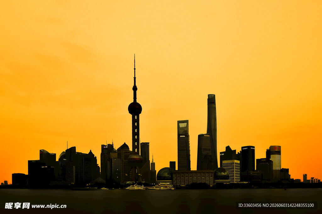 上海城市天际线黄昏美景