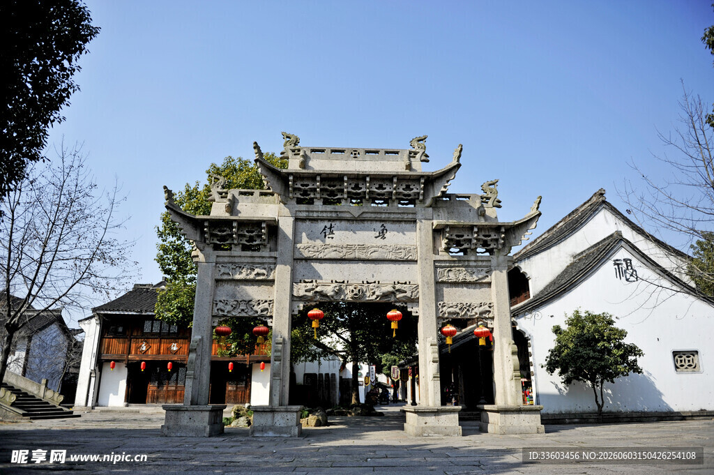 中式古牌坊建筑景致