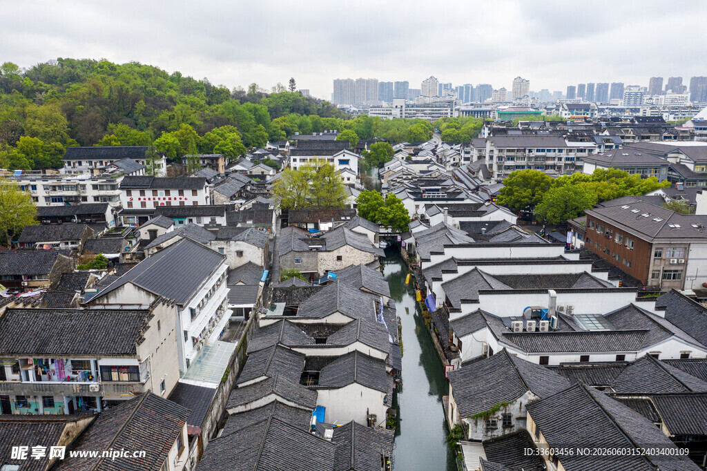 江南水乡古村落俯瞰图
