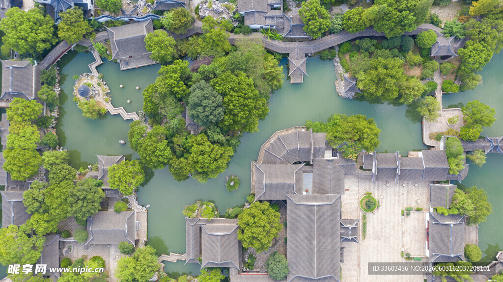 江南水乡古建筑鸟瞰景观