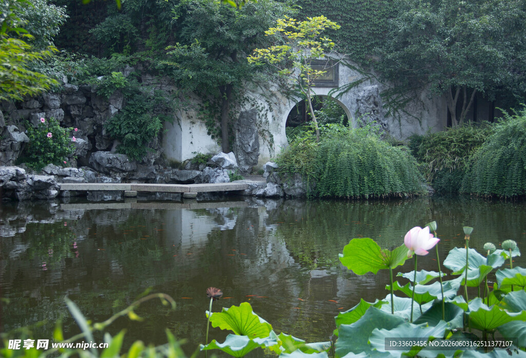 中式园林池塘景观