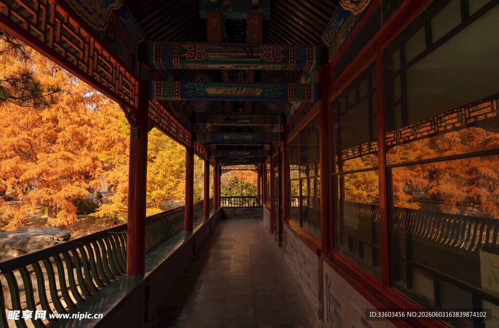 古色长廊映秋日美景