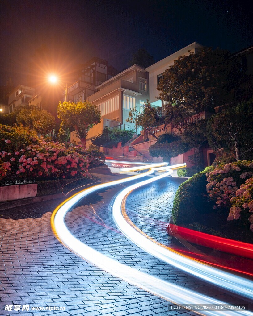 夜晚街道光影流动美景