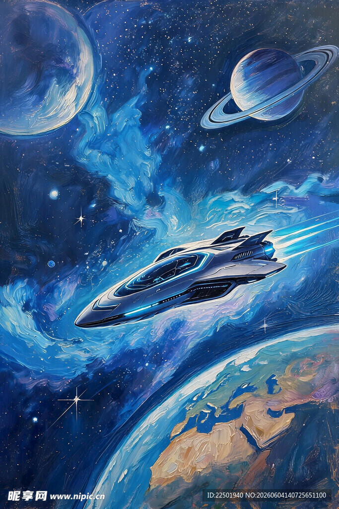 油画星系飞船