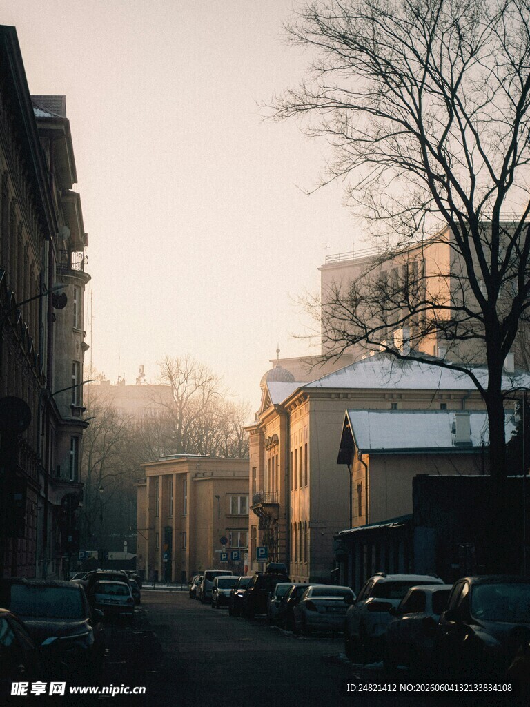 黄昏下的静谧街道景象