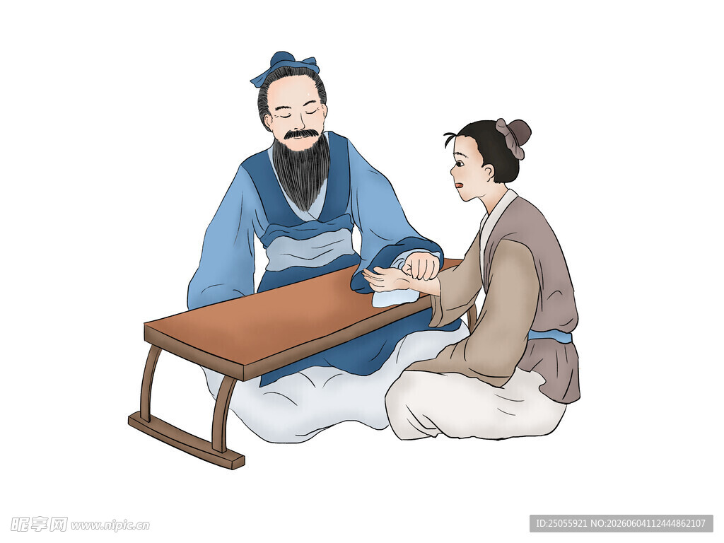中医把脉古人教学场景