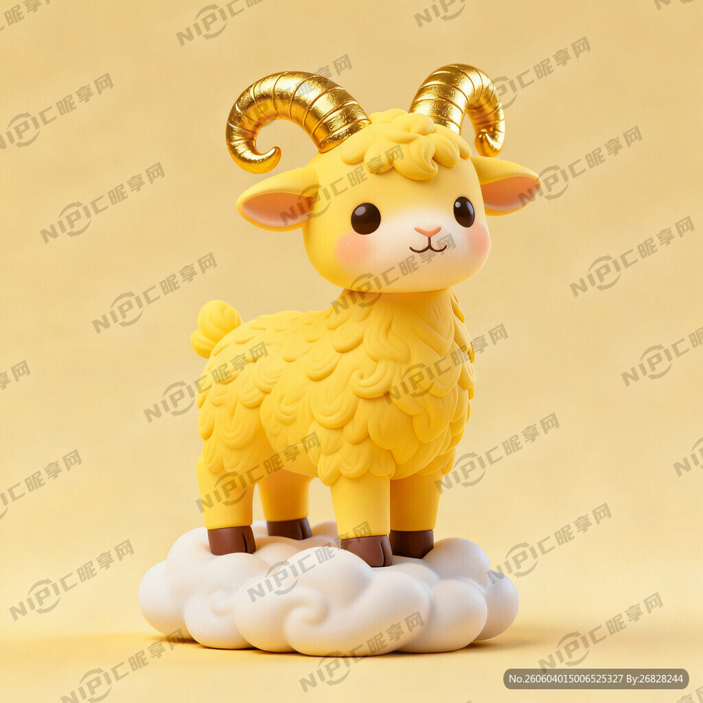羊年吉祥物 黄色羊金色角 