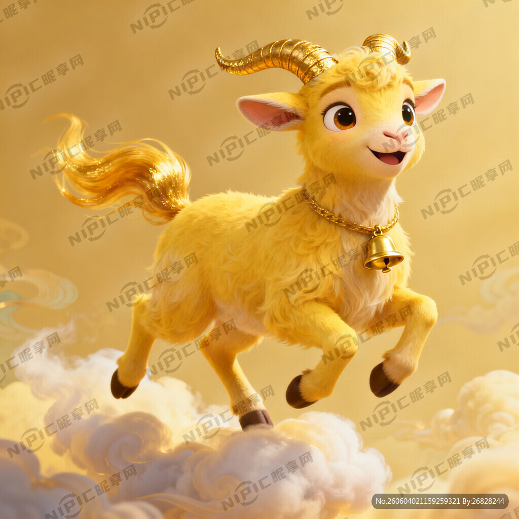 黄色羊 金色角 金色尾巴飘逸