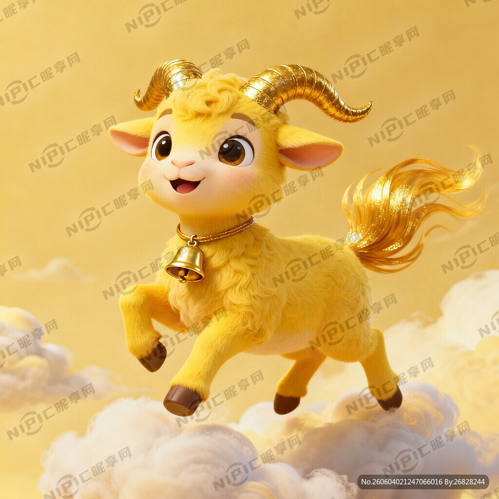 卡通黄色羊 金色角 大眼睛