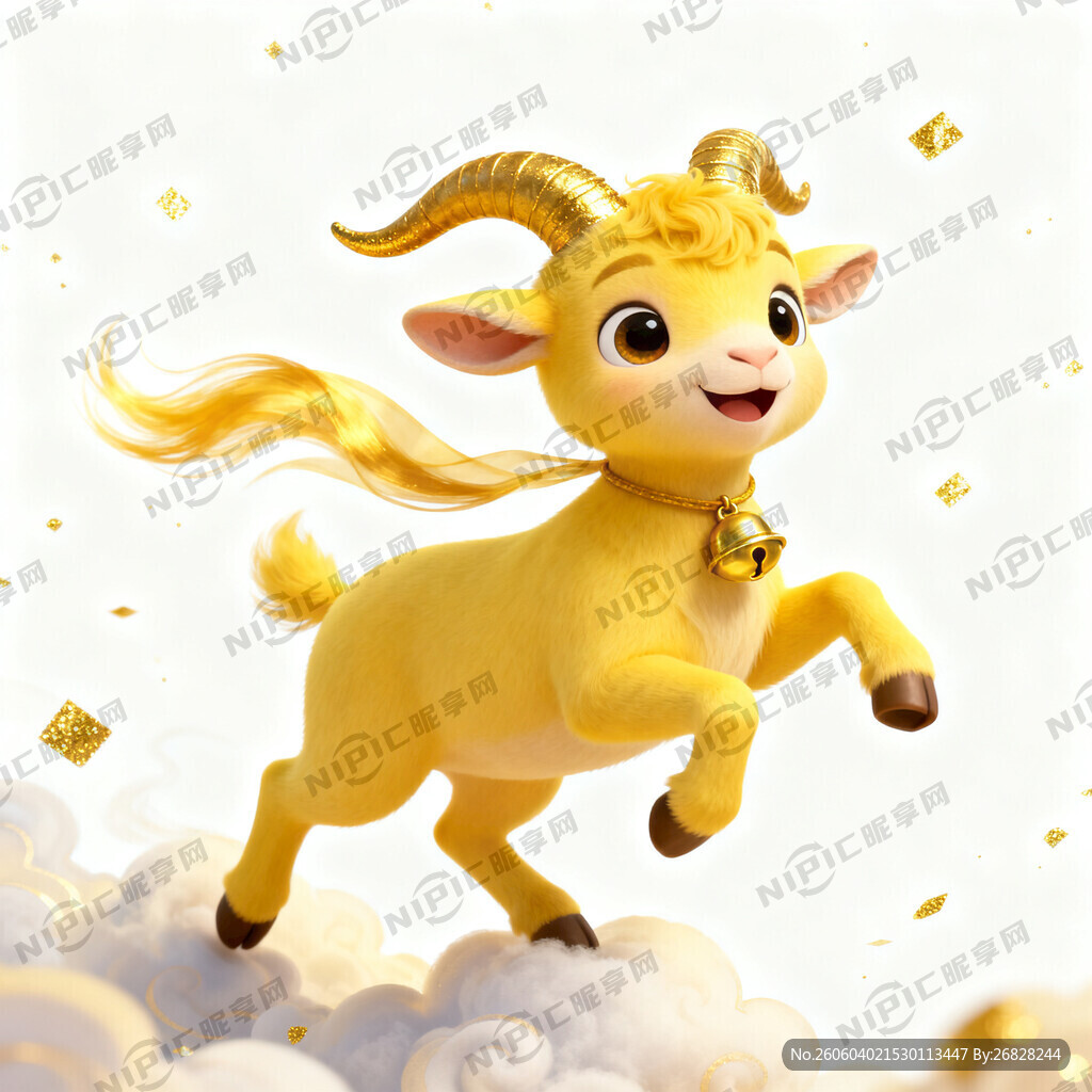卡通黄色羊 金色角 大眼睛