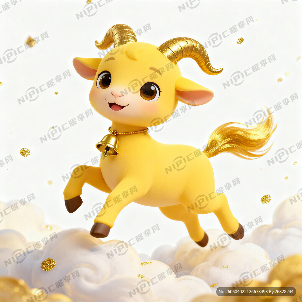 卡通黄色羊 金色角 大眼睛