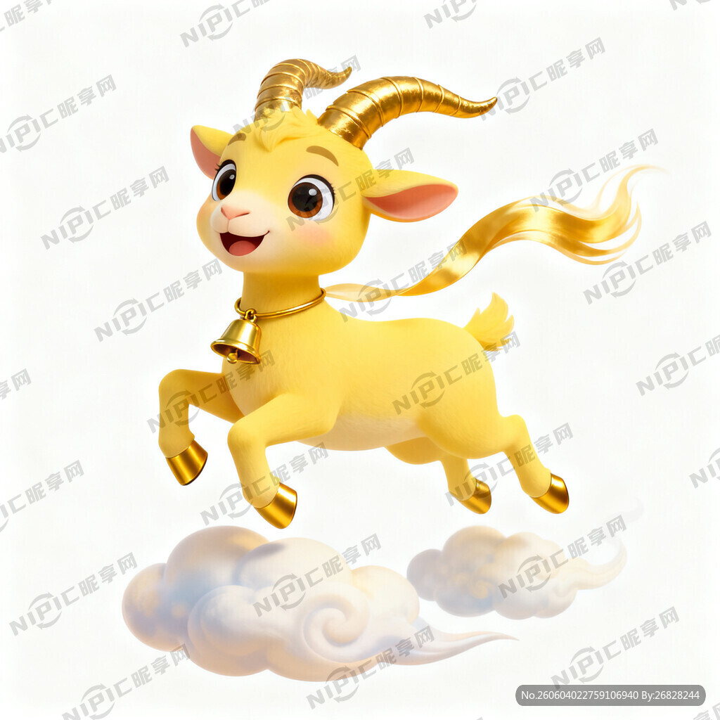 卡通黄色羊 金色角 大眼睛