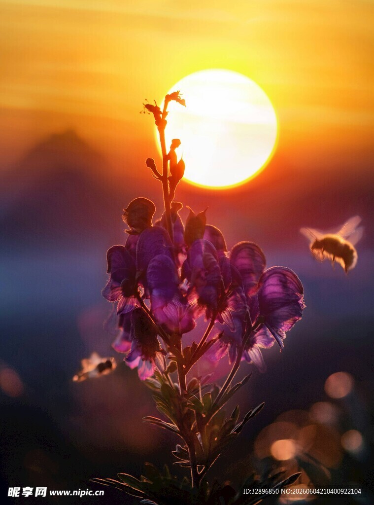 夕阳下绽放的绚烂花朵