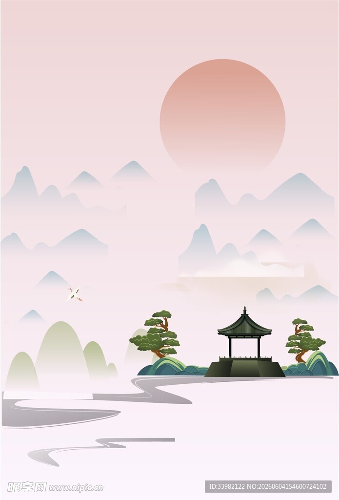 山水古风插画