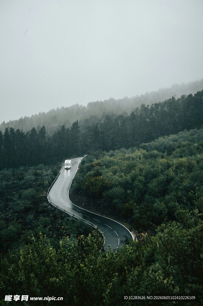 雾中蜿蜒公路