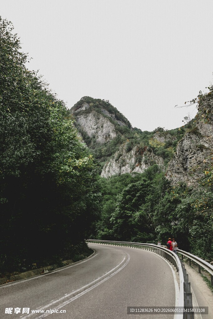 蜿蜒山路旁的