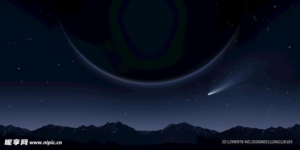 夜空下的星球与流星景观