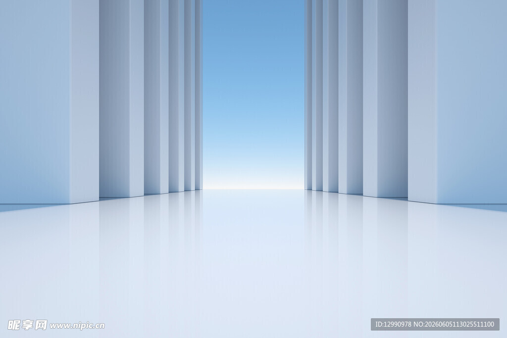 空旷蓝白空间建筑场景