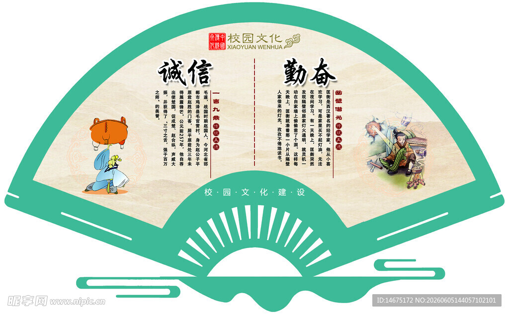 诚信勤奋扇形文化宣传图