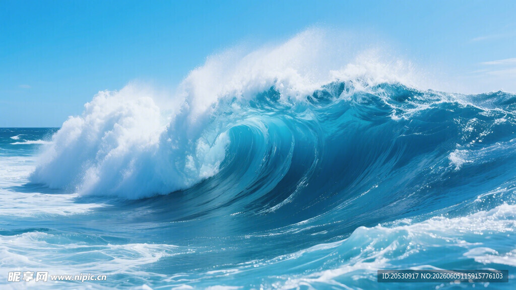 汹涌澎湃的蓝色大海波浪