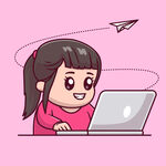 手绘卡通工作中的女人