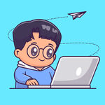 手绘卡通工作中的男人
