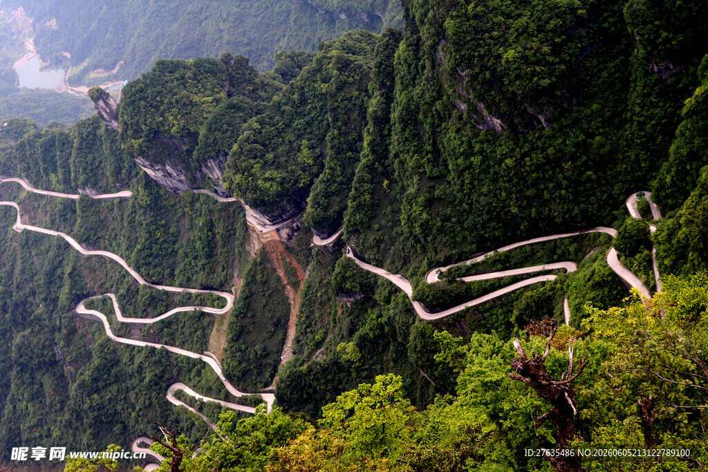 山间蜿蜒栈道美景如画