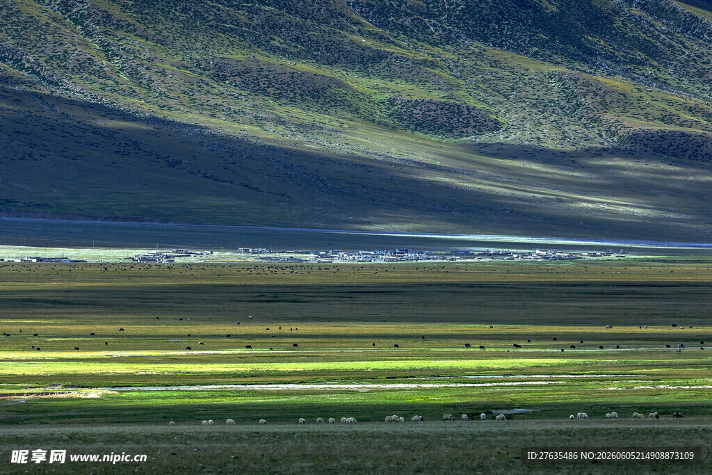 广袤草原与远处山峦景观